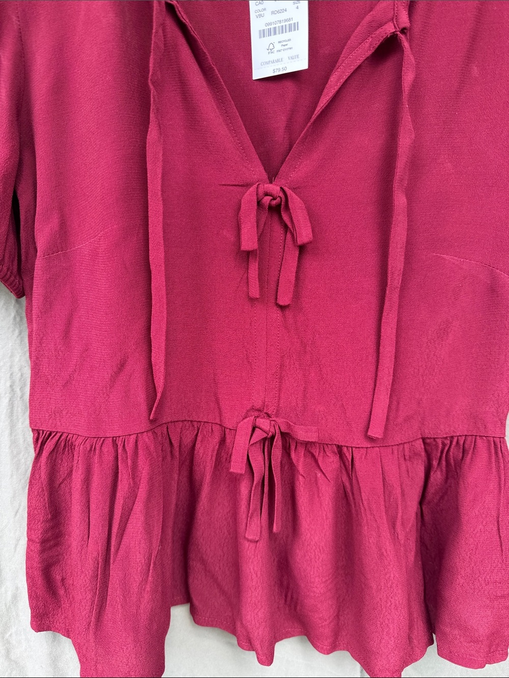J. Crew Raspberry Tie-Front Peplum Top - Picture 4 of 5